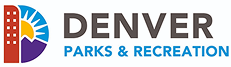 Denver Parks & Recreation logo with building and mountain sunrise design